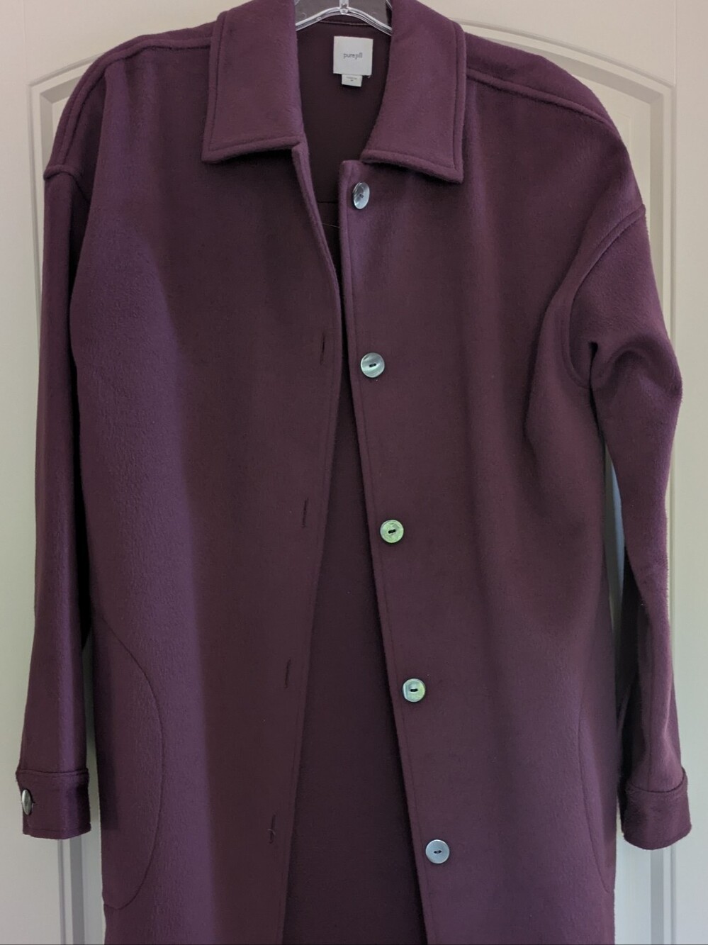 J Jill Wool-Blend Button Front Coat in Deep Plum